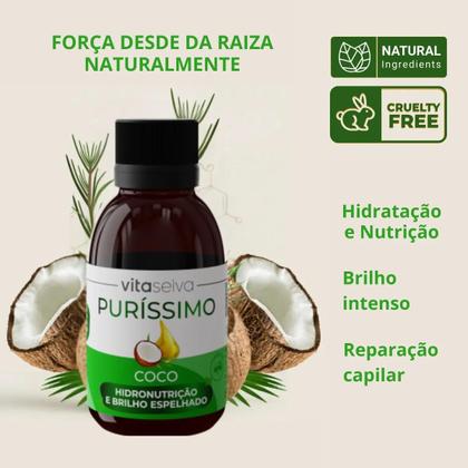 Imagem de Oleo de Coco Oleo Para Cabelo Umectação Capilar Coco Purissimo 60ml Kit 3