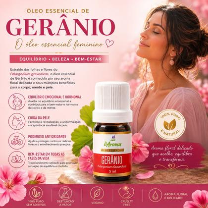 Imagem de Oléo de Gerânio 100% Puro Diminui Sintomas da Menopausa Ajuda Uniformizar Clarear Iluminar a Pele
