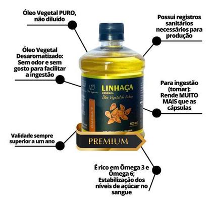 Imagem de Óleo De Linhaça Dourada Puro 100% Natural 500ml Tipo De Embalagem Garrafa