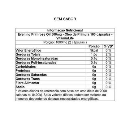 Imagem de Oleo de primula 500mg  100 softgels - vitamin life