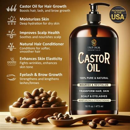 Imagem de Óleo de Rícino Puro INFINA ESSENTIALS - 480ml - Prensado a Frio