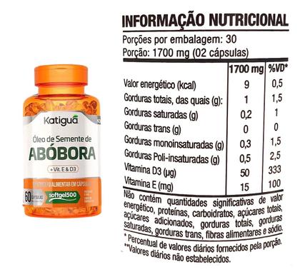 Imagem de Óleo De Semente De Abóbora + Vitamina E / Vitamina D3 60caps