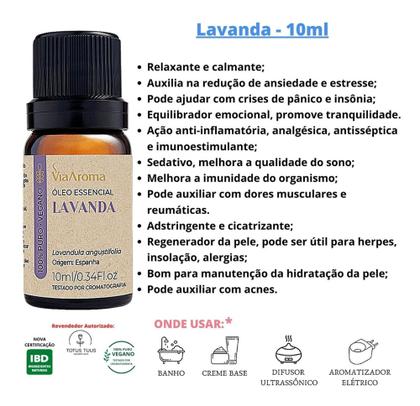Imagem de Óleo Essencial Lavanda 100% Puro Natural Via Aroma 3unidades