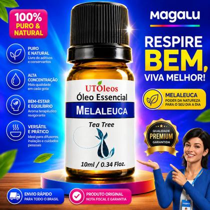 Imagem de Óleo Essencial Melaleuca Tea Tree 10ml Puro Natural Vegano Qualidade Premium Aroma Intenso Uso Diário Cuidado Pele