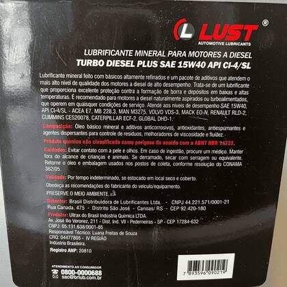 Imagem de Óleo Motor 15W40 Api Ci 1 Balde 20 Litros Lust