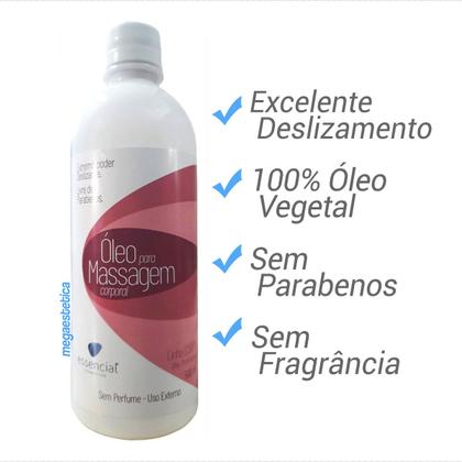 Imagem de Óleo Para Massagem Corporal Neutro 100 Vegetal 500mL Essencial Cosméticos  Sem Fragrância, Vegano