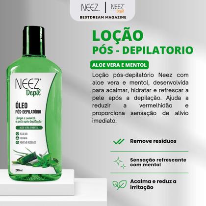 Imagem de Óleo Pós Depilatório Aloe Vera Mentol Neez Depil Acalma Hidrata Remove Resíduos 240ml