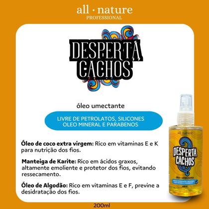 Imagem de Óleo Umectante All Nature Low Poo Desperta Cachos Tratamento Perfeito Para Cabelos Cacheados 200ml
