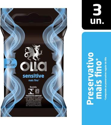 Imagem de Olla Sensitive Preservativo Camisinha 3 Unidades Lubrificado Conforto e Sensibilidade