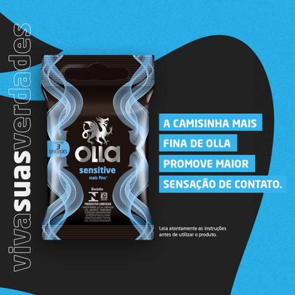 Imagem de Olla Sensitive Preservativo Camisinha 3 Unidades Lubrificado Conforto e Sensibilidade