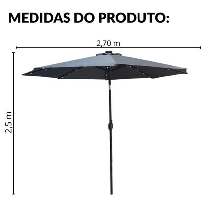 Imagem de Ombrelone Base Central Articulado Redondo 2,7m Alumínio com Led Piscina Importway Iwobcal-270