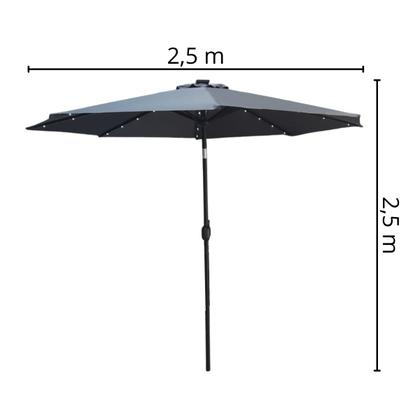 Imagem de Ombrelone Base Central Articulado Redondo 2,7m Cinza Alumínio c/ Led Piscina Importway Iwobcal-270cz