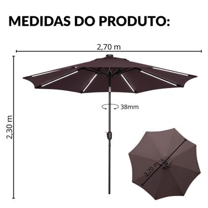 Imagem de Ombrelone Base Central Redondo 2,7m Alumínio com Led 8 Varetas Piscina Terracota Importway Iwobcl