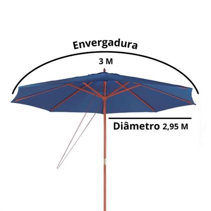 Imagem de Ombrelone Central Guarda Sol Piscina Madeira 3m Azul  Mor 