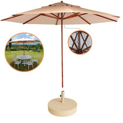 Imagem de Ombrelone Guarda Sol 3mts Madeira + Base 40kg Praia Piscina Jardim