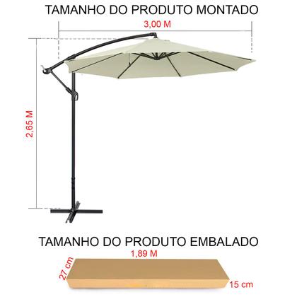Imagem de Ombrelone Guarda Sol De Praia Jardim Lateral 3 Metros Cinza