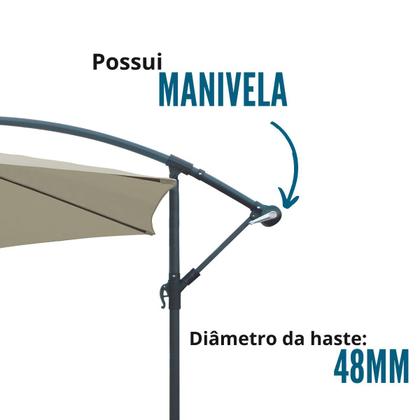 Imagem de Ombrelone Lateral Articulado Alumínio 3,5m Grande Praia Piscina Jardim com Base Importway Iwobl-350
