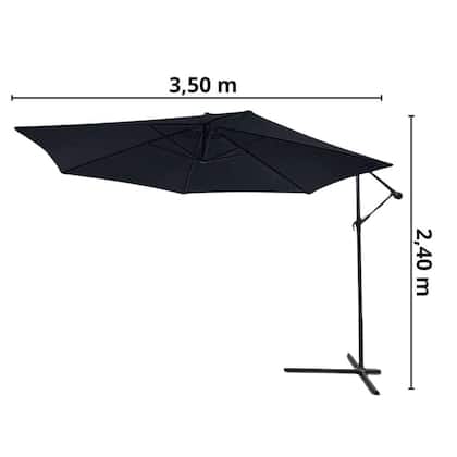 Imagem de Ombrelone Lateral Articulado Alumínio 3,5m Preto Grande Piscina com Base Importway Iwobl-350 Pt