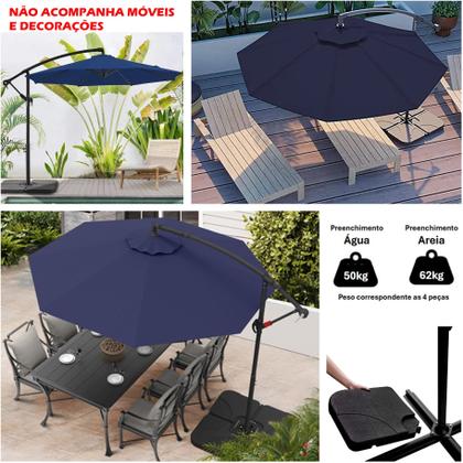 Imagem de Ombrelone Lateral Suspenso 3m Kauai Azul com Base 60L Quadrada Jardim - AMZ