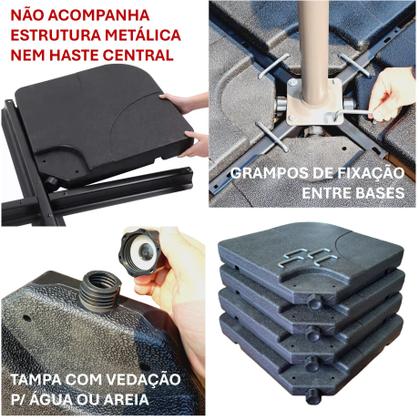 Imagem de Ombrelone Lateral Suspenso 3m Kauai Azul com Base 60L Quadrada Jardim - AMZ