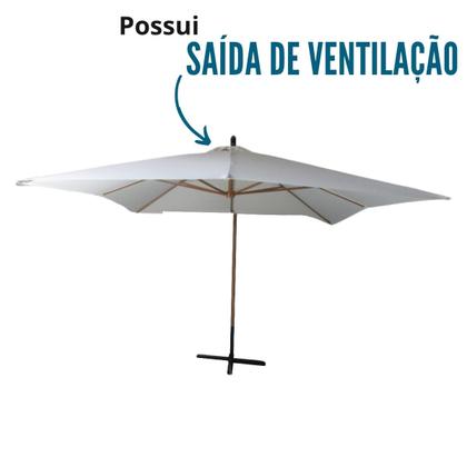 Imagem de Ombrelone Lateral Suspenso Estrutura Madeira 3m Gigante Manivela Jardim Branco Importway Iwoblm-300