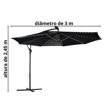 Imagem de Ombrelone Lateral Suspenso Jardim 3 metros com Led Alumínio Manivela Importway Iwobll-300