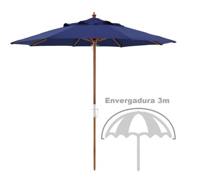 Imagem de Ombrelone Madeira 3m Poliéster Sombreiro Treviso Jardim Piscina Azul - 303802 Belfix