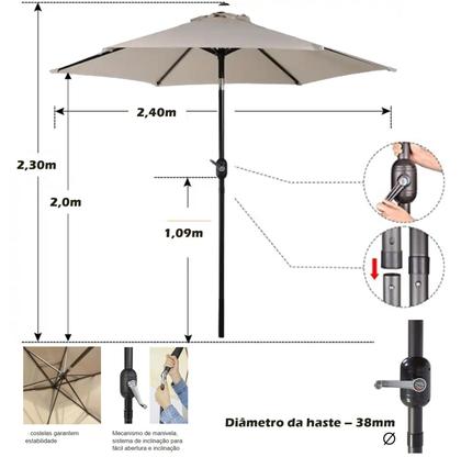 Imagem de Ombrelone para Piscina 2,5m Com Base Plástica Branca de Manivela Articulado Ipanema Bege - AMZ