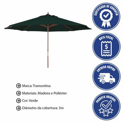 Imagem de Ombrelone Tramontina Em Madeira e Poliéster Verde 3m 14586081