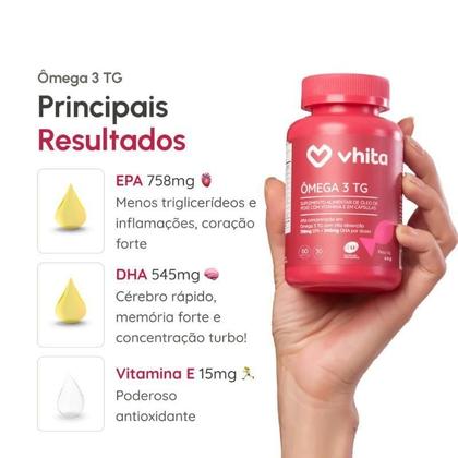 Imagem de Ômega 3 1000mg TG - Importado e Rico EPA DHA Com Selo IFOS e Vitamina E de 60 cápsulas Vhita 2 unidades