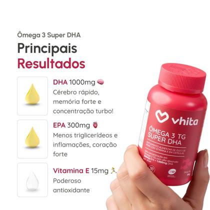 Imagem de Ômega 3 DHA 1000mg Com Vitamina E Rico Em DHA - Tecnologia TG e Selo IFOS 60 cápsulas Vhita 3 unidades