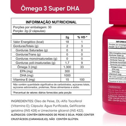 Imagem de Ômega 3 DHA 1000mg Com Vitamina E Rico Em DHA - Tecnologia TG e Selo IFOS 60 cápsulas - Vhita
