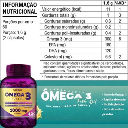 Imagem de Omega 3 fish oil 1000mg cps gel c/120 - vidora
