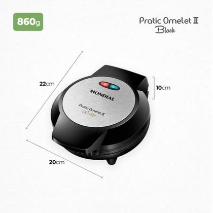 Imagem de Omeleteira Elétrica Mondial Pratic Omelet II Preto/Inox 800W 220V - OM-04-BI