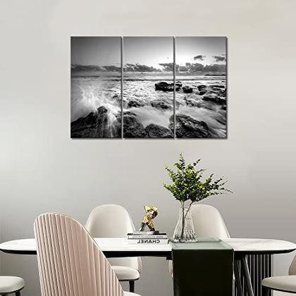 Imagem de Onda do Mar Negro e Branco Rush Into Stone Wall Art Pintura Imagens Imprimir em Tela Seascape A Imagem para a Decoração Moderna em Casa