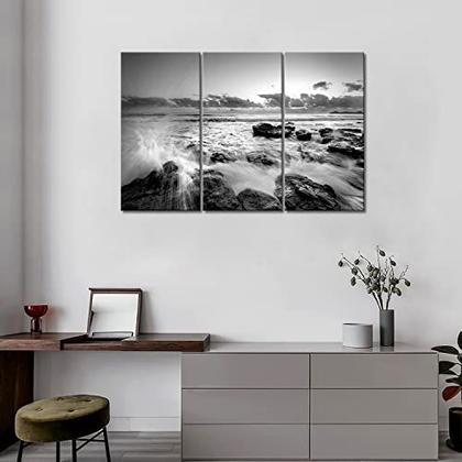 Imagem de Onda do Mar Negro e Branco Rush Into Stone Wall Art Pintura Imagens Imprimir em Tela Seascape A Imagem para a Decoração Moderna em Casa