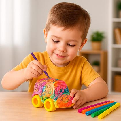 Imagem de Ônibus De Brinquedo Educativo 6 Com Canetinhas Para Pintar