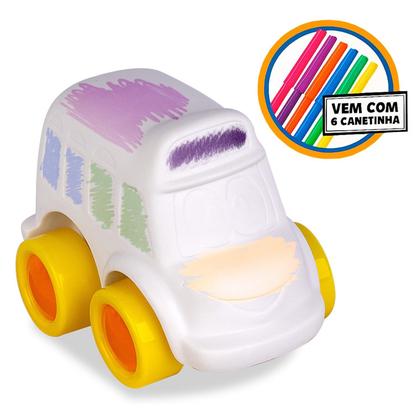 Imagem de Ônibus De Brinquedo Educativo 6 Com Canetinhas Para Pintar