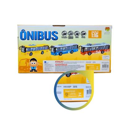 Imagem de Onibus Friccao com Luz e Som DM Toys Azul Portas Abrem Tamanho 28cm Brinquedo Recreativo