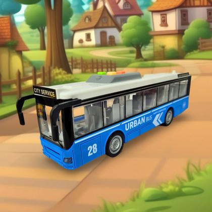 Imagem de Onibus Friccao com Luz e Som DM Toys Azul Portas Abrem Tamanho 28cm Brinquedo Recreativo