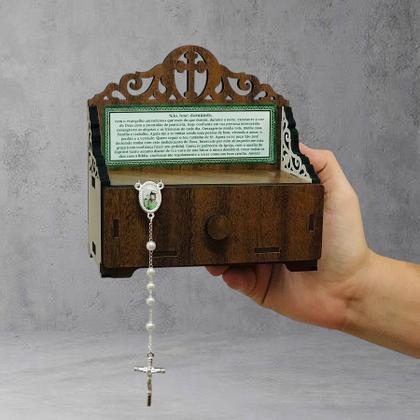 Imagem de Oratório de Gaveta com Terço de São José Dormindo