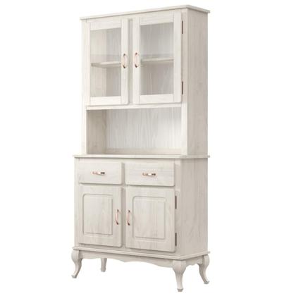 Imagem de Oratório em Madeira Maciça com 2 Portas de Vidro Branco Envelhecido