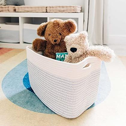 Imagem de OrganiHaus Blue Blanket Basket Sala de estar 3-Pack  Cesta de sapatos  Cestas tecidas para  de armazenamento Cestas de toalhas para banheiro  Cestas de corda de algodão para armazenamento de  Cesta de armazenamento de berçário decorativo