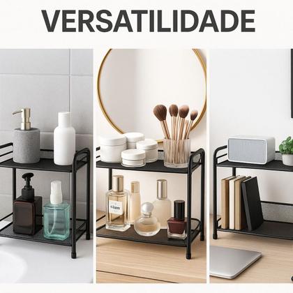 Imagem de Organizador 2 Prateleiras Aramado Para Cosméticos Banheiro Cozinha Multiuso Universal