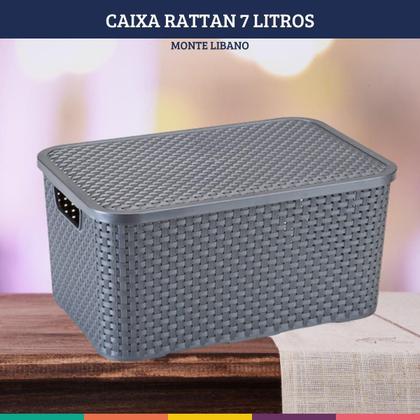 Imagem de Organizador Caixa com Tampa Rattan Grafite 7Lts Monte Libano