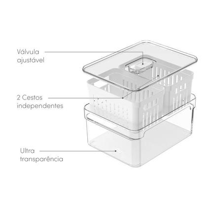 Imagem de Organizador com Cesto Duplo 2,2L Clear Fresh OU 15 x 20 x 9,5cm Natural