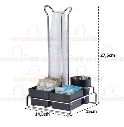 Imagem de Organizador Copos Descartáveis 50 e 80ml Porta Sachês e Mexedor Cromado - 1151PT Future
