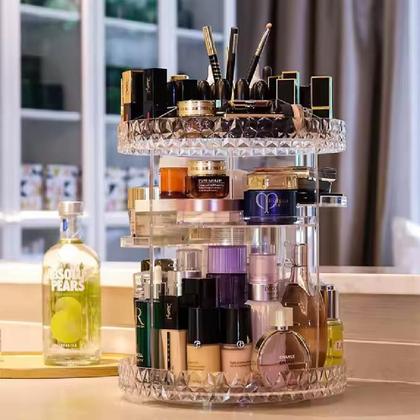 Imagem de Organizador Cosmeticos Giratorio Suporte Perfumes Maquiagem Redondo Ajustavel Armazenagem 3 Andares