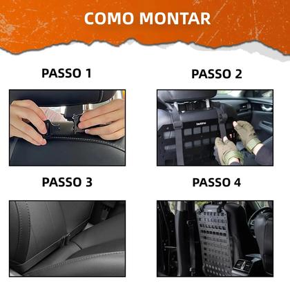 Imagem de Organizador De Banco De Carro Tático Ajustável Multifuncional Com Painel De Malha Molle Acessórios
