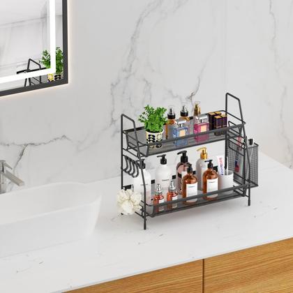 Imagem de Organizador de banheiro VITVITI, bancada de 2 camadas com ganchos de cesta
